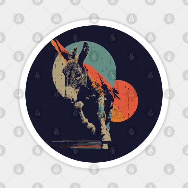 Retro Running Donkey Graphic with Vintage 70s Sunset Magnet by TuncGK